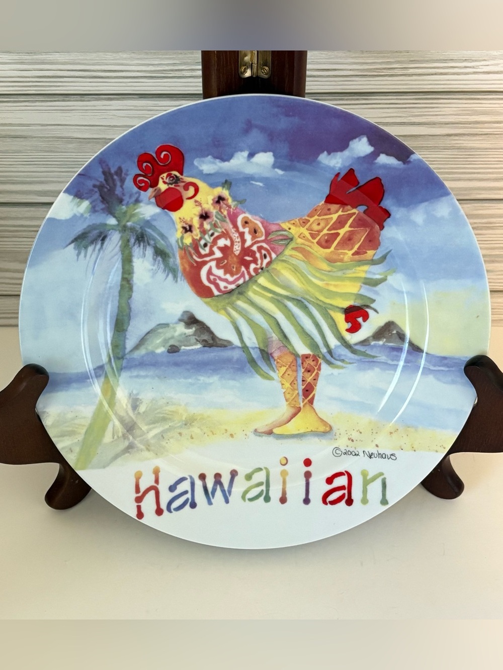 Vtg Sharon Neuhaus Poultry In Motion Hawaiian Rooster Plate Westland Giftware 9”